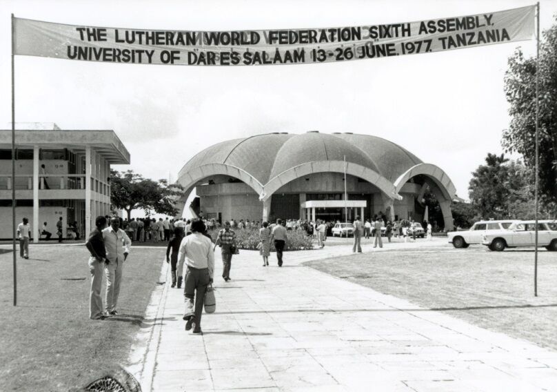 Banner over entrance to assembly venue at the Sixth Assembly in Tanzania.  Photo: LWF Archives