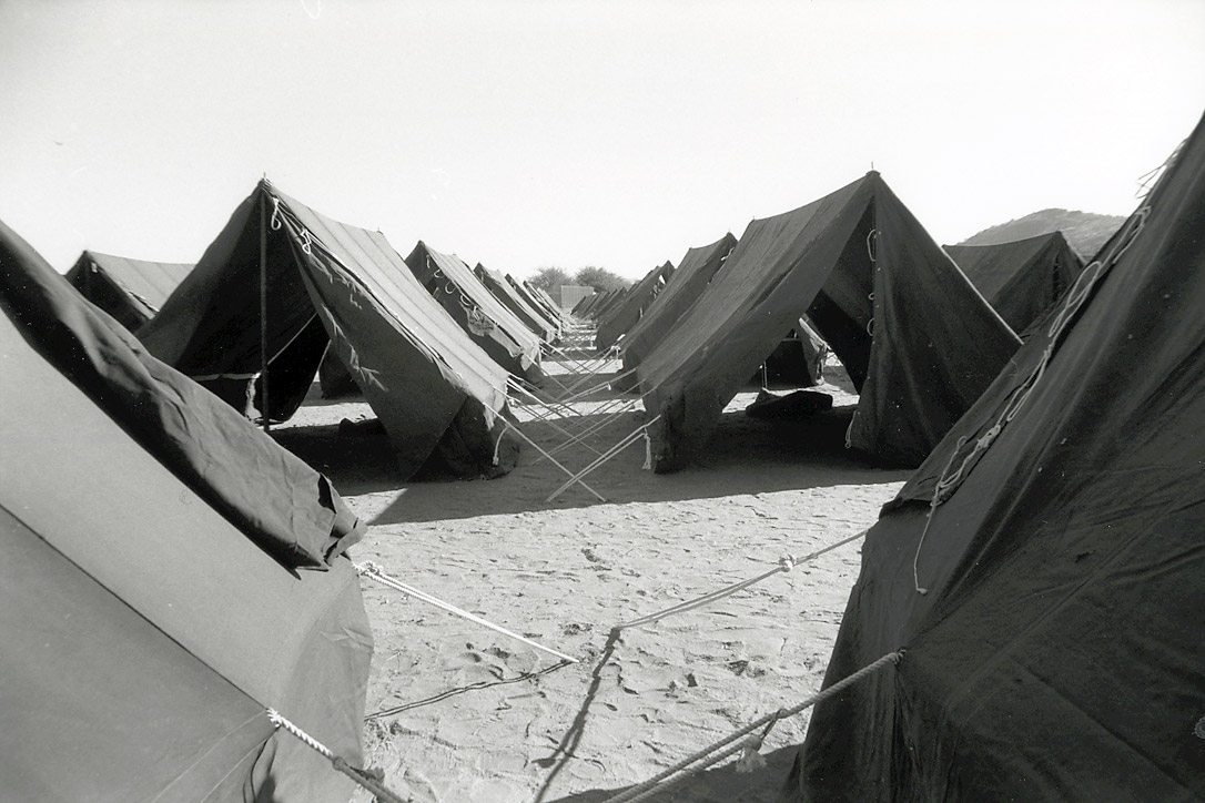 Tents erected at reception centers for returnees.