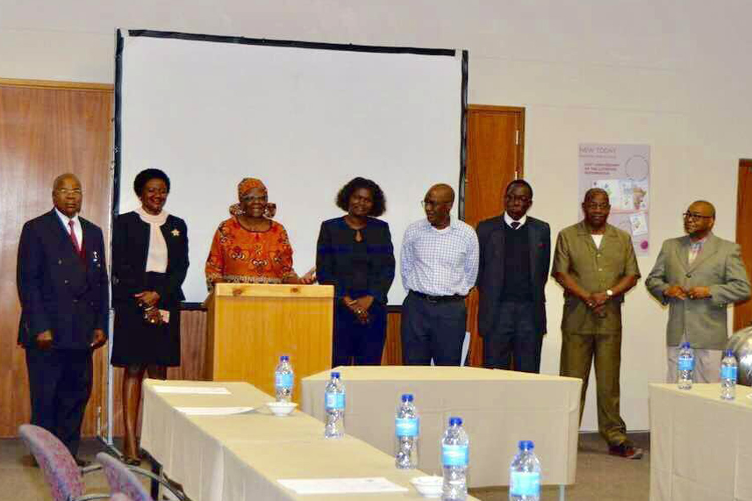 Names from left to right: Rehabeam K Auala, Paulina M Elago, Nashilongo K. Shivute, Justina U Shingenge, Daniel Kali, Etuna F Mbandeka, Kuutumbeni Kathindi and Penda Kiiyala. Photo: LAPC Namibia