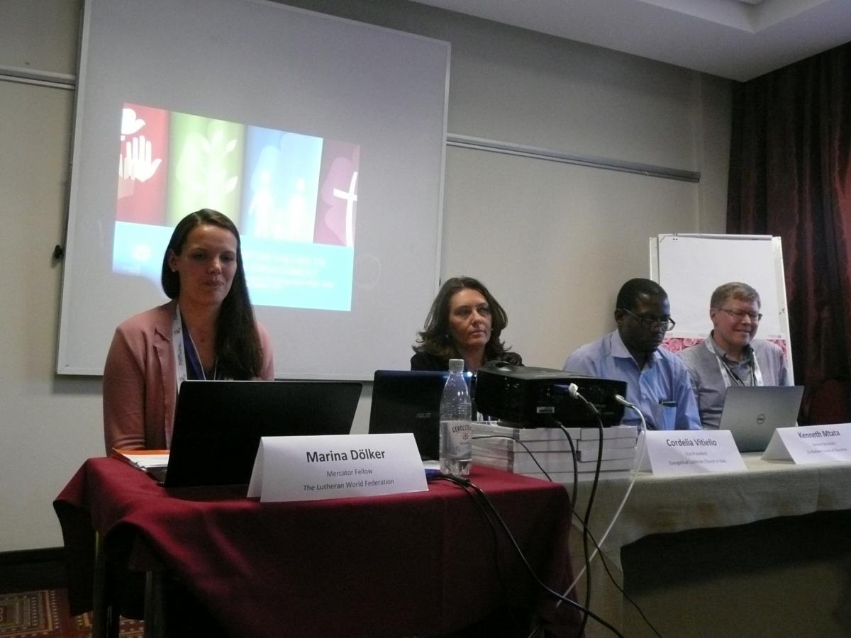 From left to right: Marina Dölker, Cordelia Vitiello, Rev. Dr Kenneth Mtata and Rev. Jørgen Thomsen. Photo: LWF/ Rainer Lang