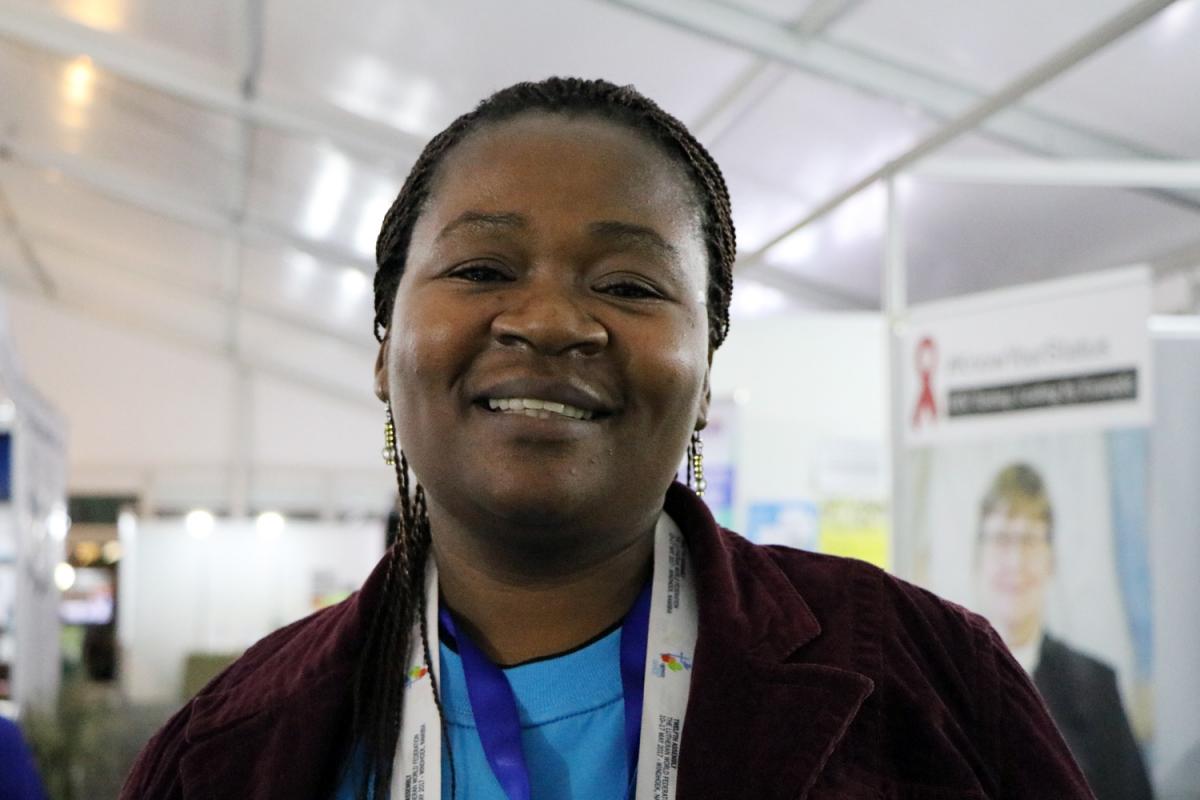 Yeukai Muzezewa from Zimbabwe speaking during the Twelfth LWF Assembly in the Omatala, an Oshiwambo word for “marketplace”. Photo: LWF/Mphatso Thole