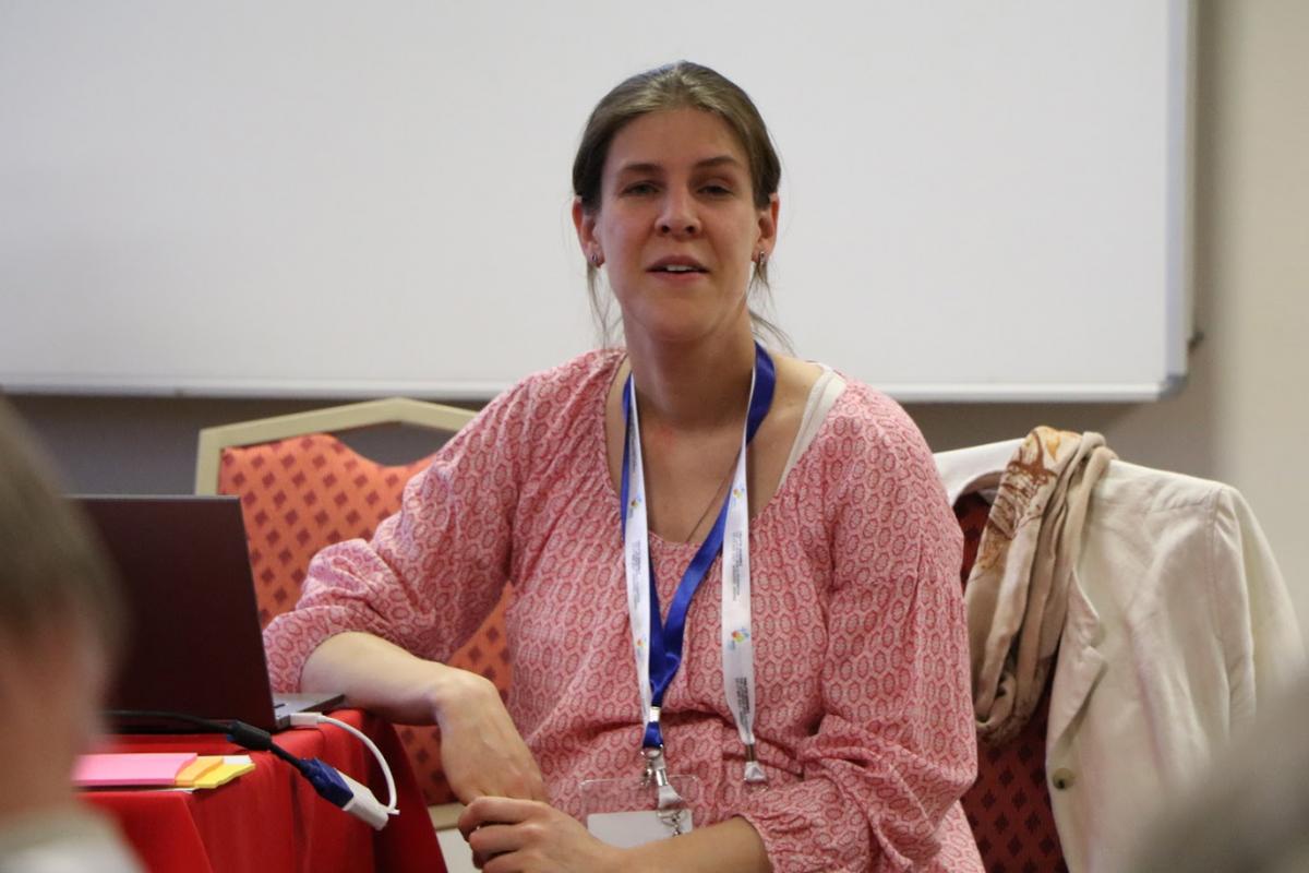 Julia Brümmer, LWF Project Monitoring Officer in the Department for Mission and Development, speaking to LWF Assembly participants in a workshop on sustainable development goals (SDGs). Photo: LWF/Brenda Platero