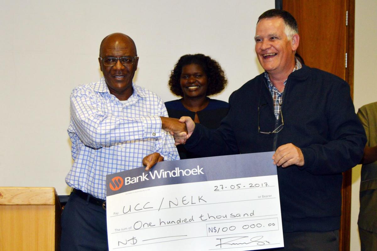 Proud to support preparations for the Twelfth LWF Assembly (from left): Daniel Kali, Justine Shingenge and Bishop Burgert Brand. Photo: LAPC Namibia