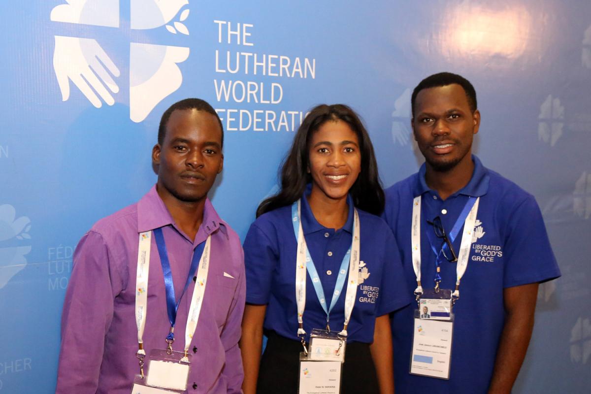 Youth Pre-Assembly experience leaves lasting impression say (from left): Hillary Ndlovu, Esther Sakaria and Joas Jasson Lwankomezi. Photo: LWF/Dirk-Michael Grötzsch Youth Pre-Assembly experience leaves lasting impression say (from left): Hillary Ndlovu, Esther Sakaria and Joas Jasson Lwankomezi. Photo: LWF/Dirk-Michael Grötzsch