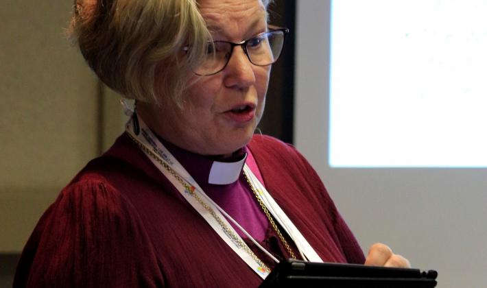 Bishop Eva Nordung-Byström, co-presenter at Omatala workshop on relations between the indigenous Sami-people and the Church of Sweden. Photo: LWF/Johan Ehrning