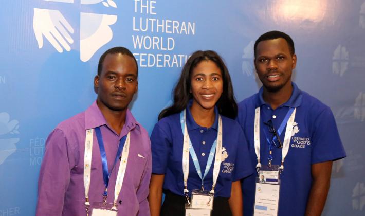 Youth Pre-Assembly experience leaves lasting impression say (from left): Hillary Ndlovu, Esther Sakaria and Joas Jasson Lwankomezi. Photo: LWF/Dirk-Michael Grötzsch
